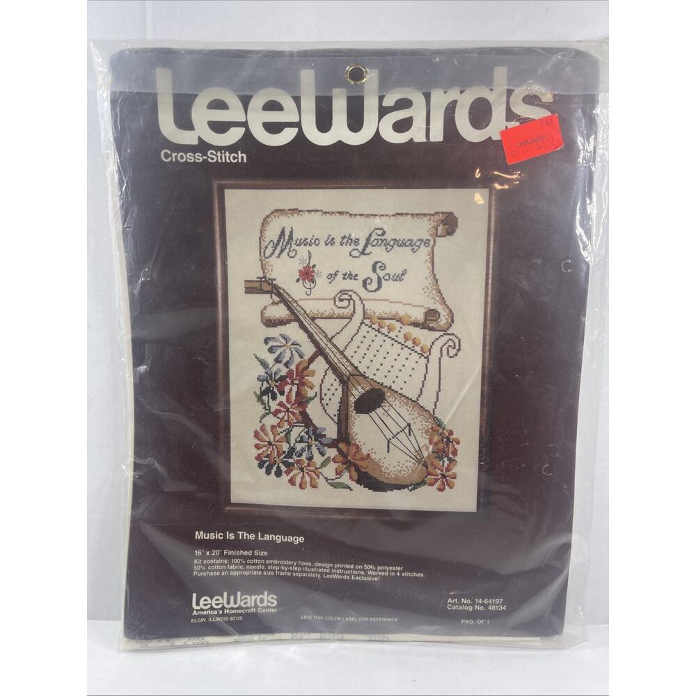 Leewards Vtg Cross Stitch Kit Music Is The Language‎ Violin Floral Sealed New